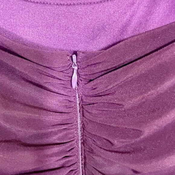 XSCAPE by Joanna Chen Lace Satin Draped Dress Plum Purple Formal Ruched Size 8 - Picture 7 of 16